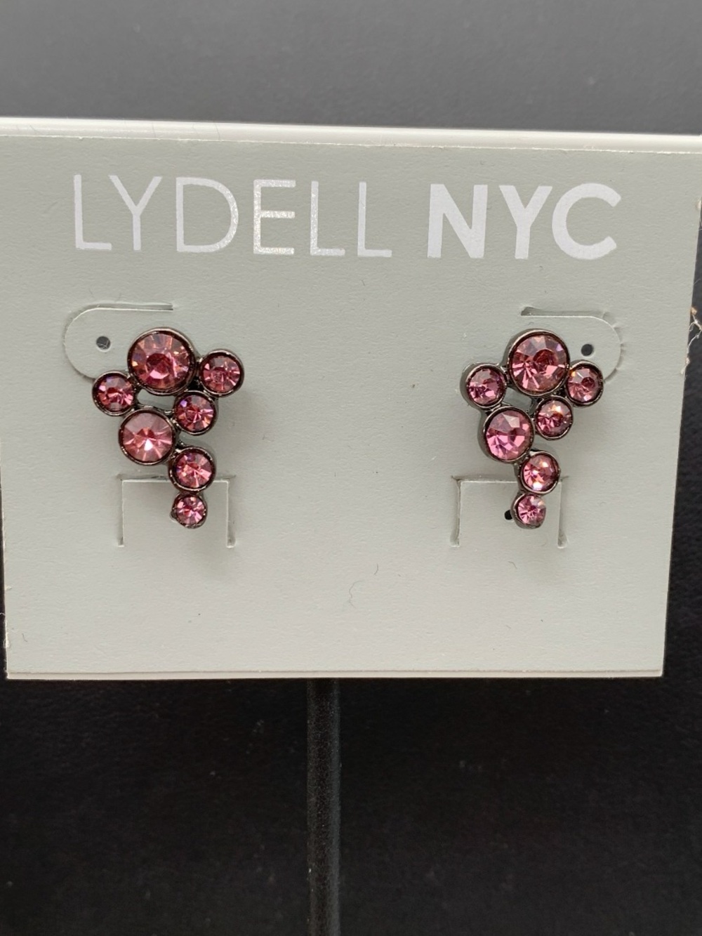 NWT Lydell NYC Gunmetal and Pink Cluster rhinestone Stud Earrings